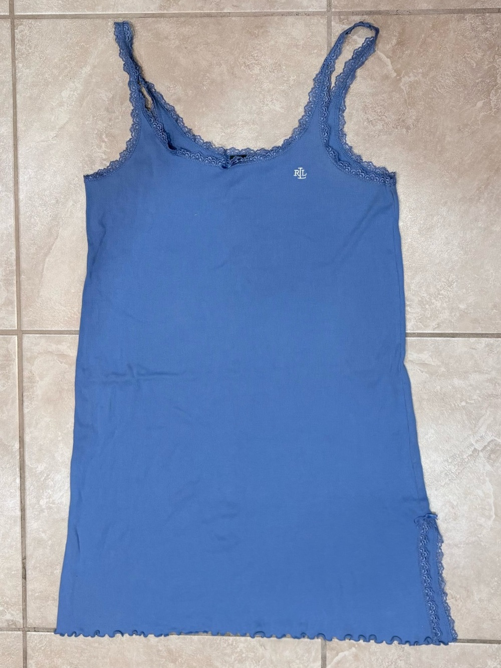 Vintage Lauren Ralph Lauren Blue Ribbed Lace Cami Sleep Dress / Slip 🧸💙